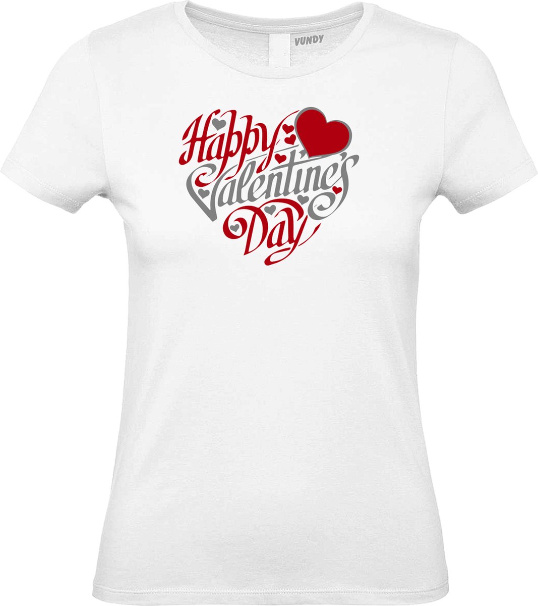 Dames T-shirt Happy Valentines Day | valentijn cadeautje voor hem haar | valentijn | valentijnsdag cadeau | Wit dames | maat L